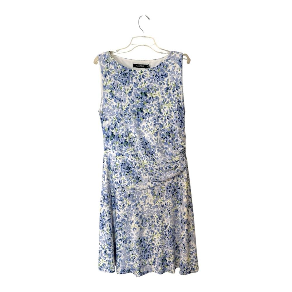 Ralph Lauren Floral Sleeveless Jersey Dress in Cream Blue Size Med EUC
